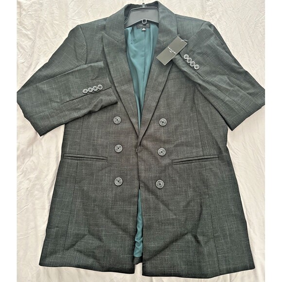 Tahari ASL Women's Peak-Lapel Woven Boyfriend Topper Blazer Jacket Dark Green 8 - Picture 3 of 11